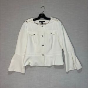 White House Black Market WHBM Women's 14 White Bell Sleeves Button Down Jacket